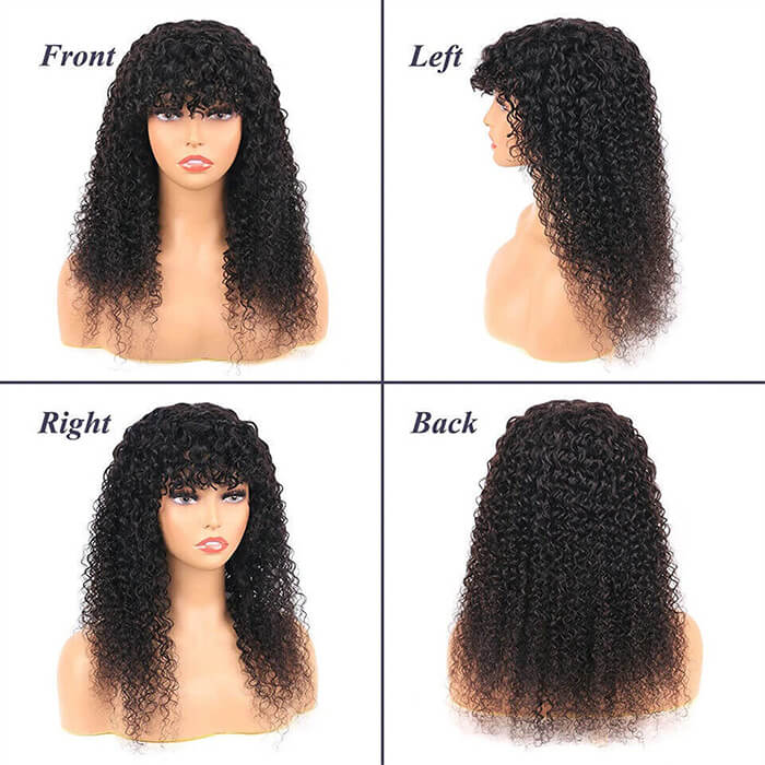 Curly Human Hair Wig with Bangs