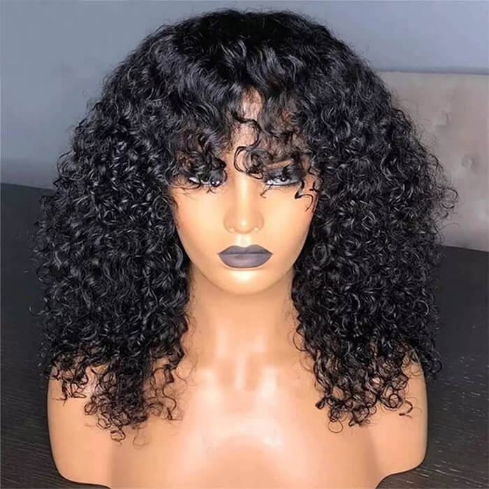 Curly Human Hair Wig with Bangs