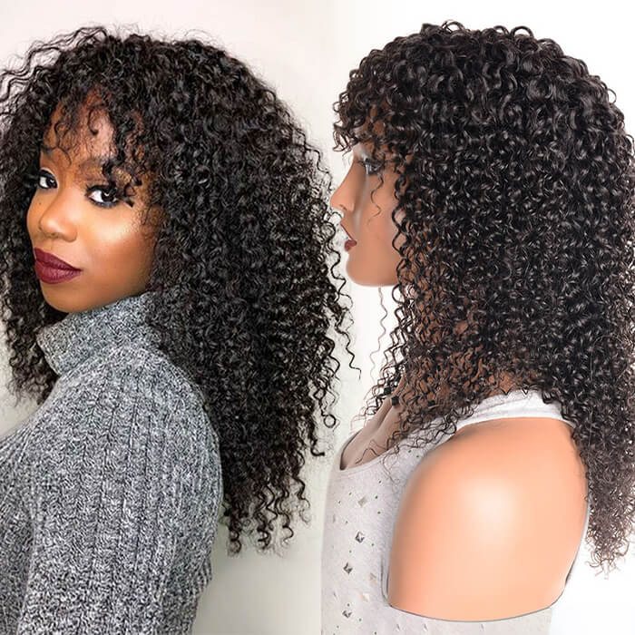 Curly Human Hair Wig with Bangs