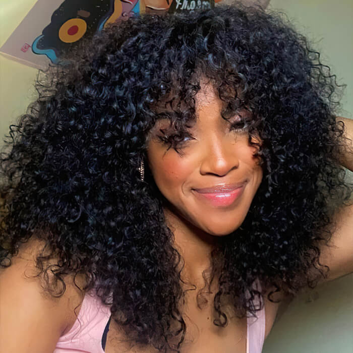 Curly Human Hair Wig with Bangs