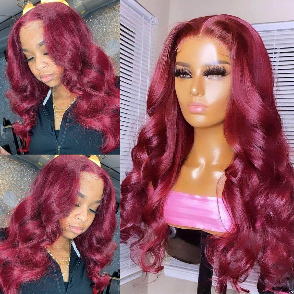 99J Burgundy Colored Human Hair 5x5 HD Lace Closure Wigs Straight & Body Wave | Burgundy Bombshell-Pizazz Hair