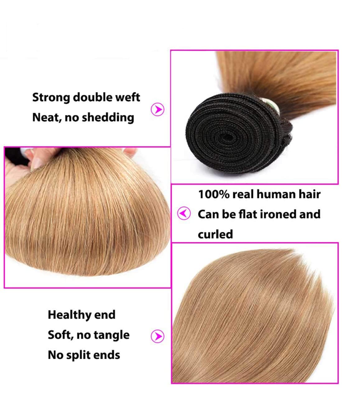 Ombre 1B/27 Straight Human Hair 3 Bundles With 4x4 Lace Closure