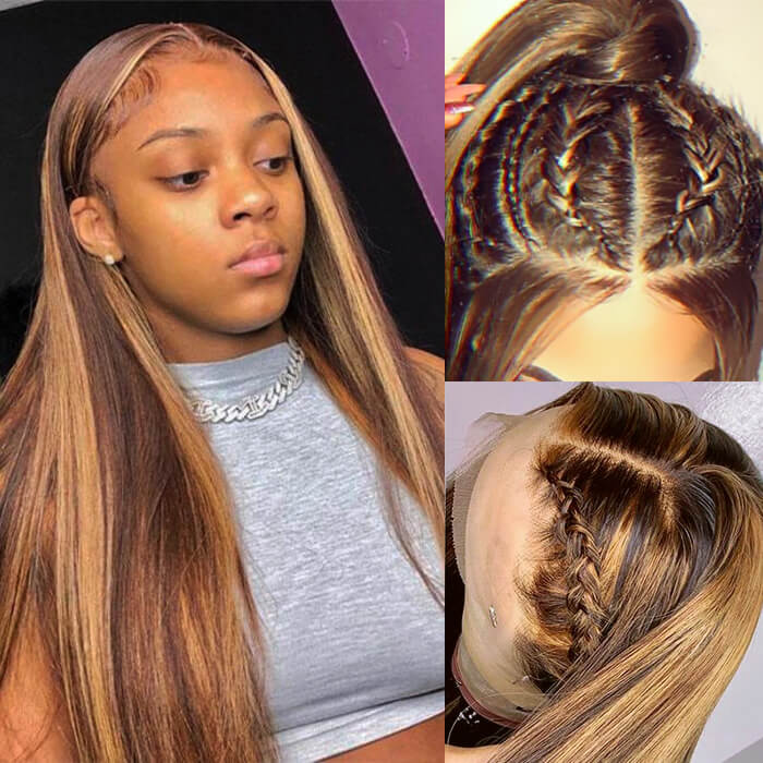 Honey Blonde 4/27 Highlight Lace Front Wigs Straight Hair 100% Human Hair Wigs