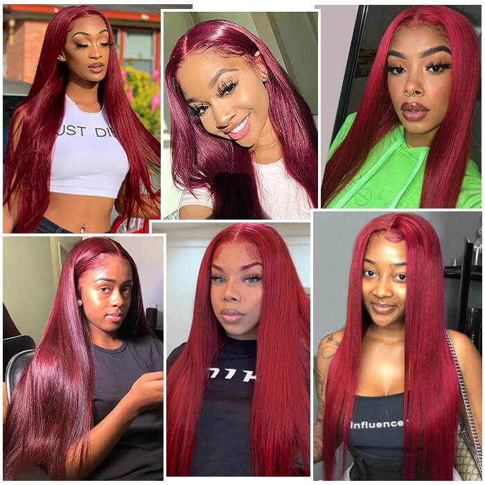 Pizazz 13x6 99j Burgundy Lace Front Wigs Human Hair Pre Plucked HD Straight Lace Front Wigs Human hair Glueless 30 Inch Red Wig