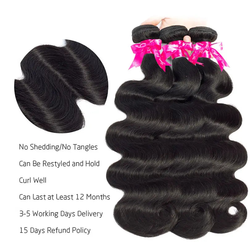 Body Wave 3 Bundles Virgin Human Hair Weft With 13x4 Frontal Closure