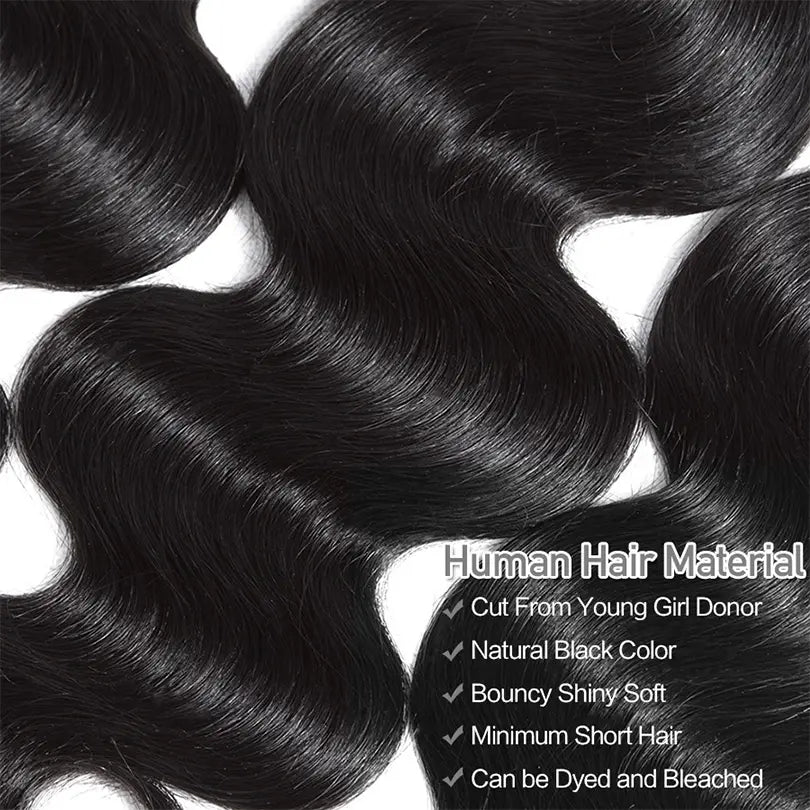 Body Wave 3 Bundles Virgin Human Hair Weft With 13x4 Frontal Closure