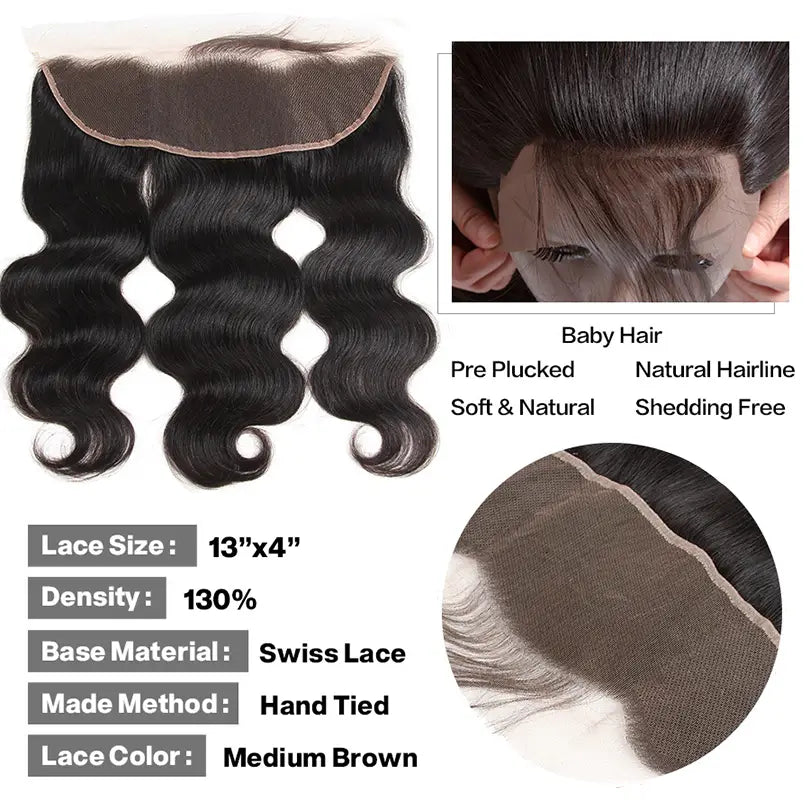 Body Wave 3 Bundles Virgin Human Hair Weft With 13x4 Frontal Closure