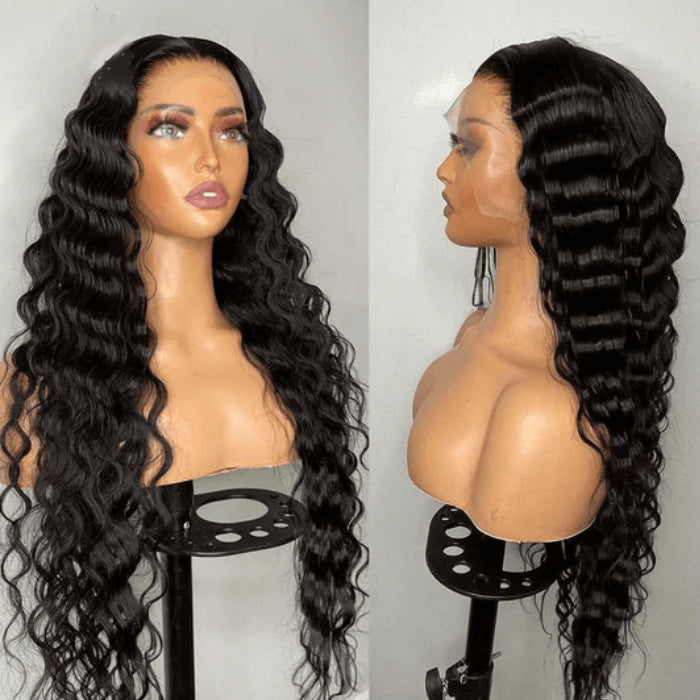 Loose Deep Wave 360 HD Invisible Lace Frontal Human Hair Wigs with Pre Plucked Hairline