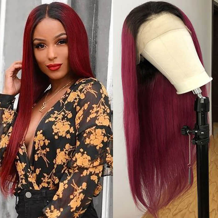 T1B/99J Ombre Color Human Hair Wigs Straight and Body Wave 13x4 HD Lace Front Wigs For Women
