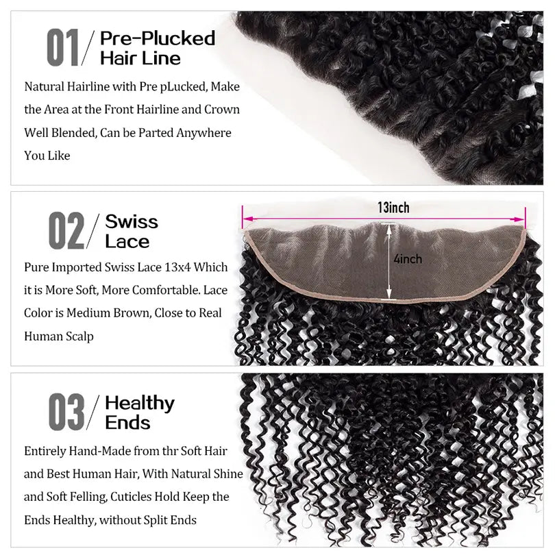 Curly 3 Bundles Virgin Human Hair Weft With 13x4 Frontal Closure