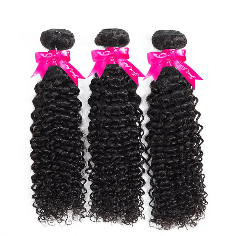 Curly 3 Bundles Virgin Human Hair Weft With 13x4 Frontal Closure