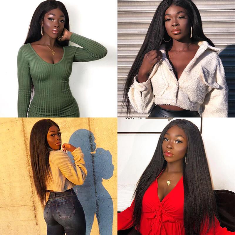 Kinky Straight 3 Bundles Hair Weft With 4x4 Lace Closure Virgin Human Hair