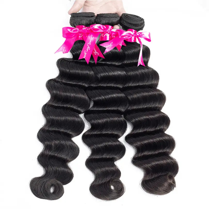 Loose Deep 3 Bundles Hair Weft With 4x4 Lace Closure Virgin Human Hair