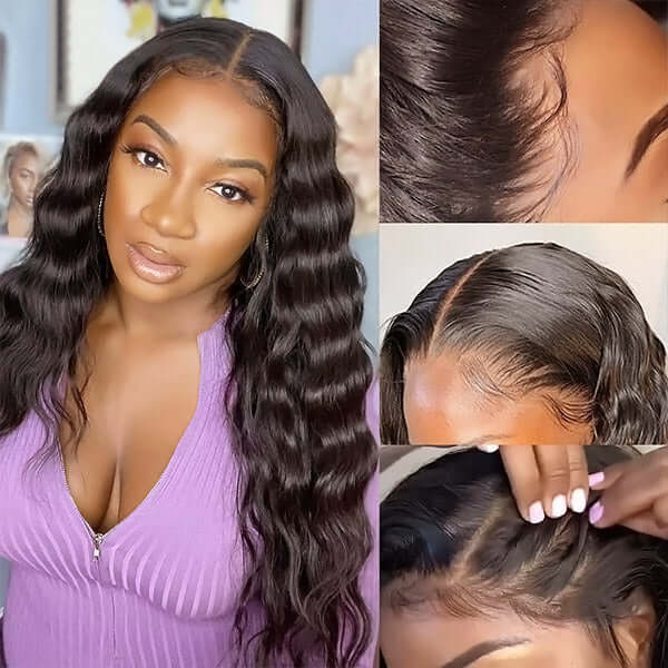 Loose Deep Wave 360 HD Invisible Lace Frontal Human Hair Wigs with Pre Plucked Hairline