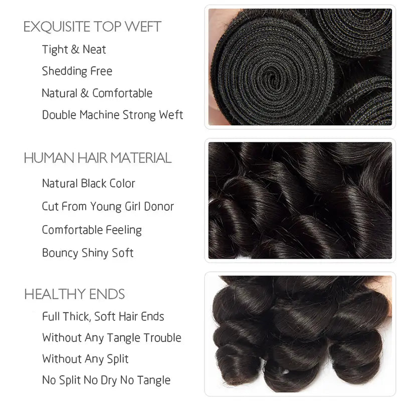 Loose Wave 3 Bundles With 4x4 Lace Closure