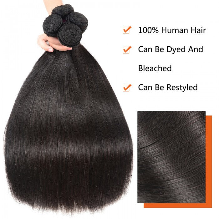 Natural Straight 3 Bundles Virgin Human Hair Weft With 13x4 Frontal Closure