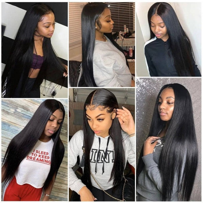 Natural Straight 3 Bundles Virgin Human Hair Weft With 13x4 Frontal Closure