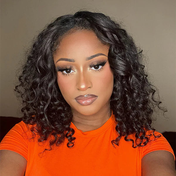 Thin V Part Wigs Affordable Bob Curly Wig Human Hair Wigs Easy Install Wig