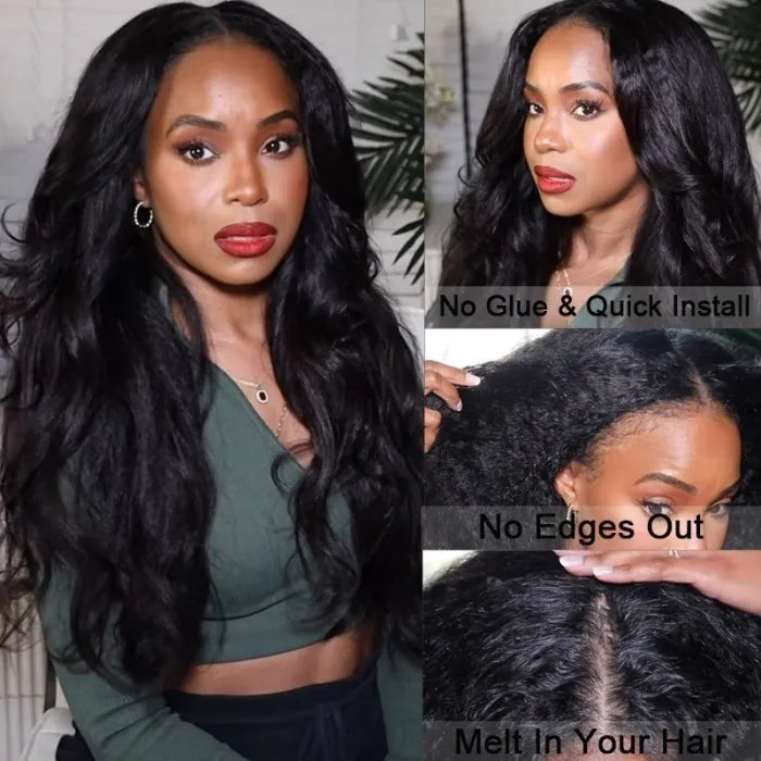 Glueless Kinky Straight V Part Human Hair Wigs With New Upgrade Airy Cap Clip and Go Wig