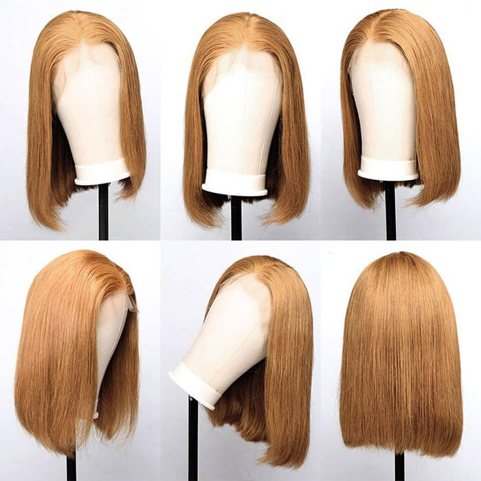 Honey Blonde Bob Wig #27 Color Straight Human Hair Bob Wigs