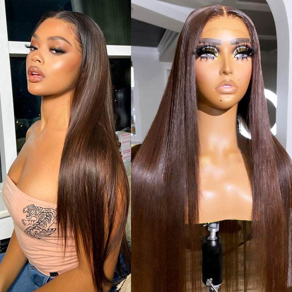#4 Dark Brown Wig Straight/Body Wave 13X4/5x5 HD Lace Human Hair Wigs Pre Plucked Hairline No Bleached Needed