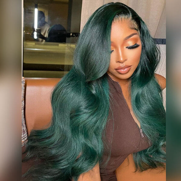 Dark Green Color 13*4 HD Lace Front Wigs Body Wave 4*4 HD Lace Closure Wigs 100% Human Hair