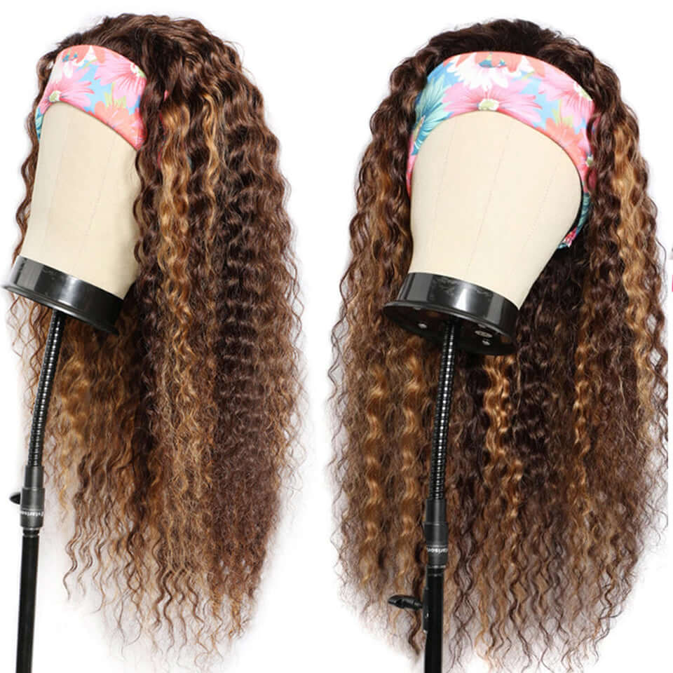 #4/27 Mix Color Highlights Curly Headband Wigs 100% Virgin Human Hair