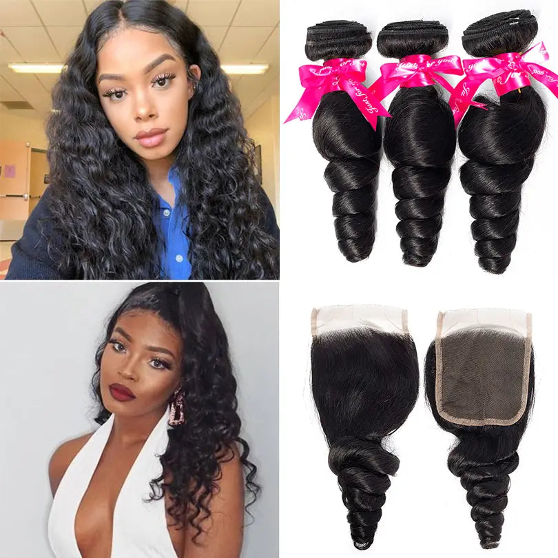 Loose Wave 3 Bundles With 4x4 Lace Closure