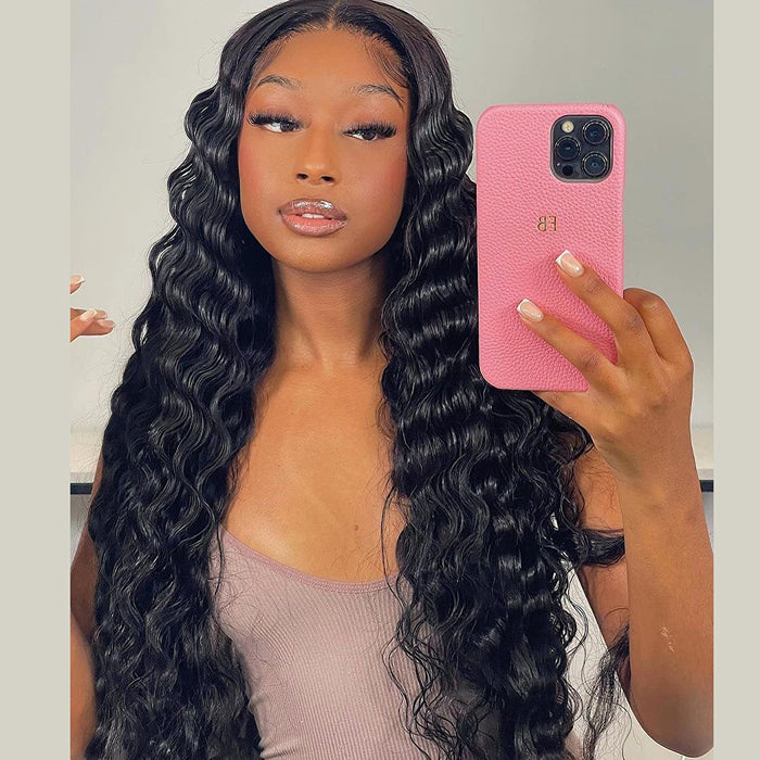 Loose Deep Wave 360 HD Invisible Lace Frontal Human Hair Wigs with Pre Plucked Hairline