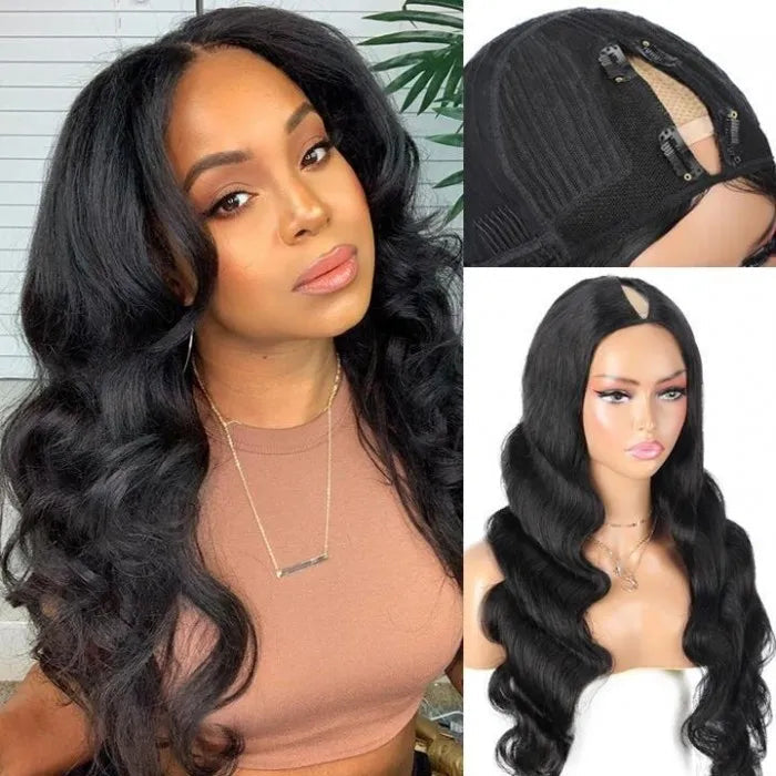 Glueless Body Wave V Part Human Hair Wigs New Upgrade Airy Cap Clip and Go Wig