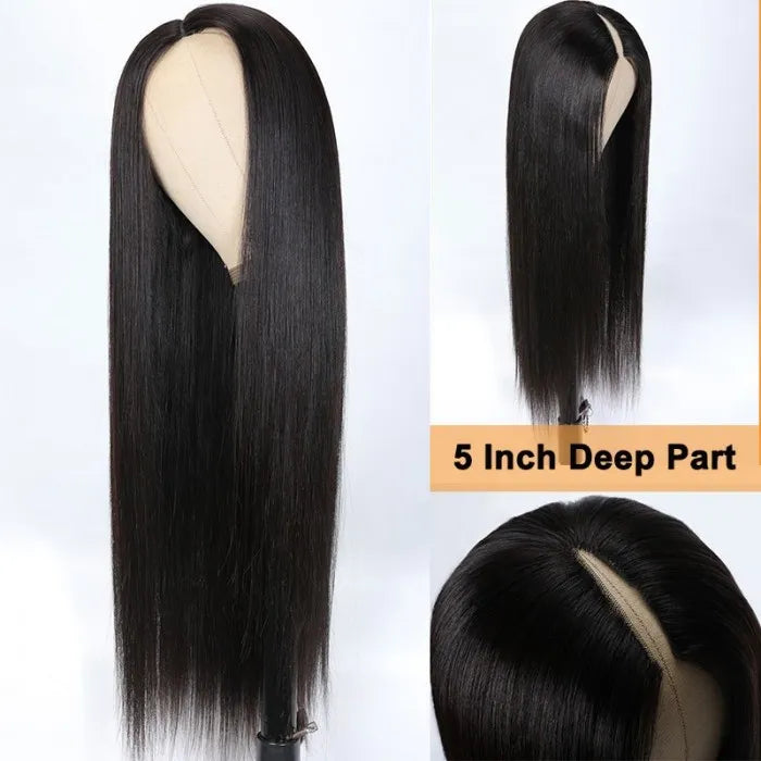Glueless Straight V Part Human Hair Wigs New Upgrade Airy Cap Clip and Go Wig