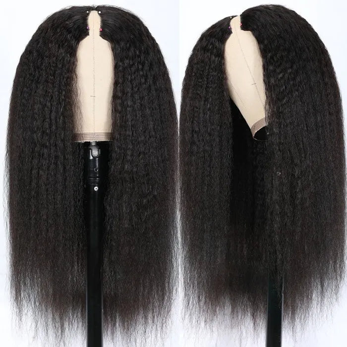 Glueless Kinky Straight V Part Human Hair Wigs With New Upgrade Airy Cap Clip and Go Wig