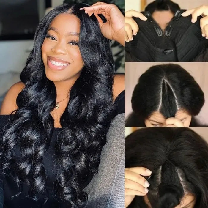 Glueless Body Wave V Part Human Hair Wigs New Upgrade Airy Cap Clip and Go Wig
