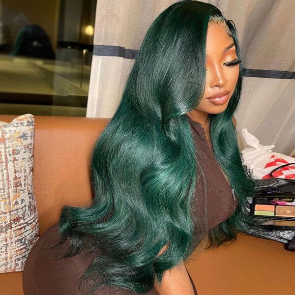 Dark Green Color 13*4 HD Lace Front Wigs Body Wave 4*4 HD Lace Closure Wigs 100% Human Hair