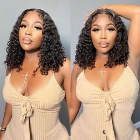 Glueless Short Bob Wig Water Wave 8x5 Pre-Cut Lace Bleached Knots Ready To Wear