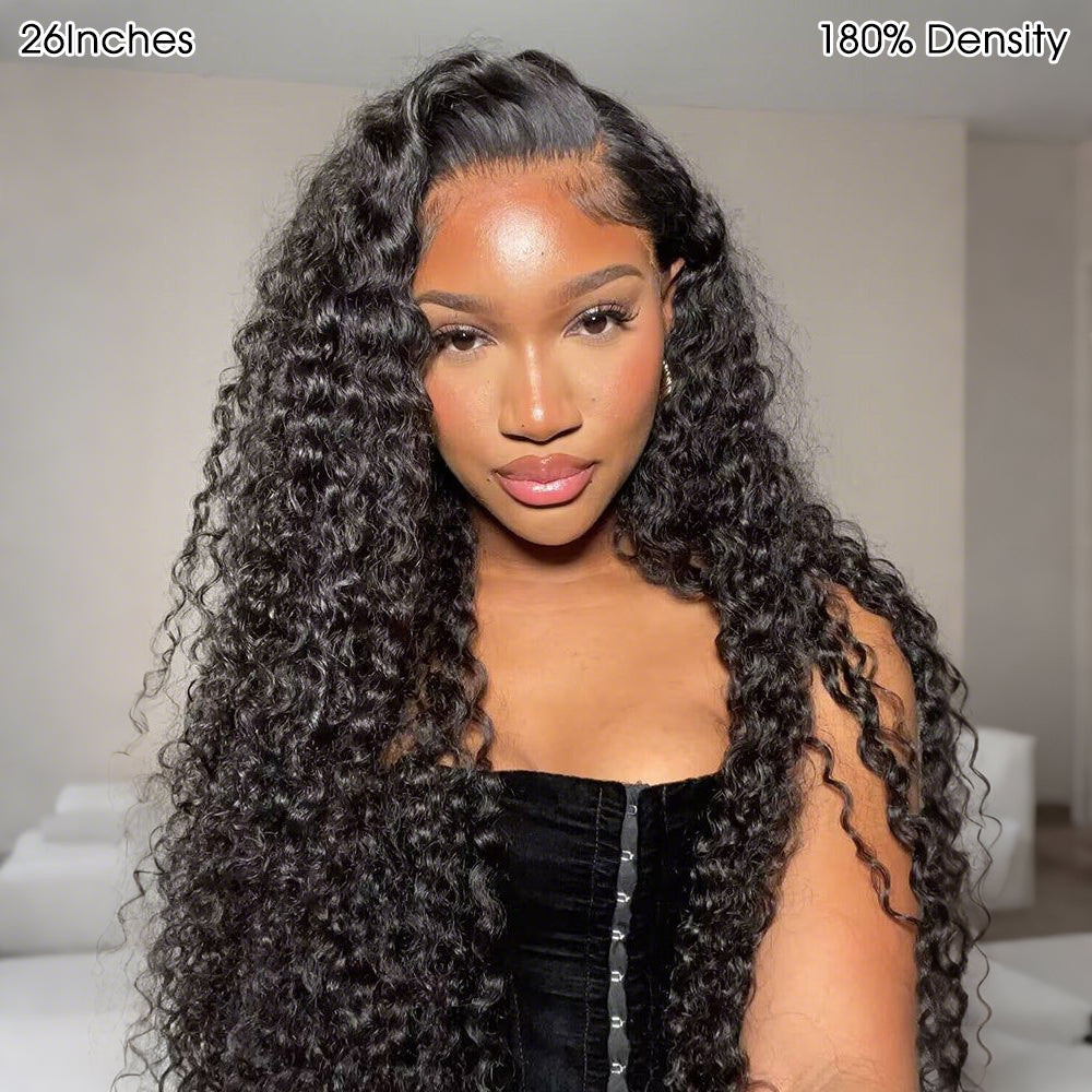 13×6 HD Lace Frontal Wigs Deep Wave Glueless Pre-bleached Knots Wear Go Glueless Wig Human Hair Wigs 180%