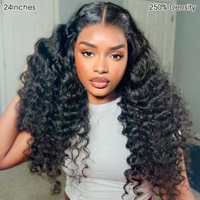13×6 HD Lace Frontal Wigs Deep Wave Glueless Pre-bleached Knots Wear Go Glueless Wig Human Hair Wigs 180%