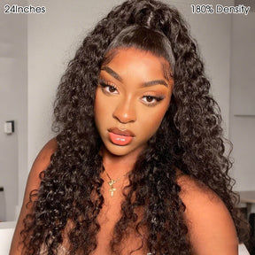 13×6 HD Lace Frontal Wigs Deep Wave Glueless Pre-bleached Knots Wear Go Glueless Wig Human Hair Wigs 180%
