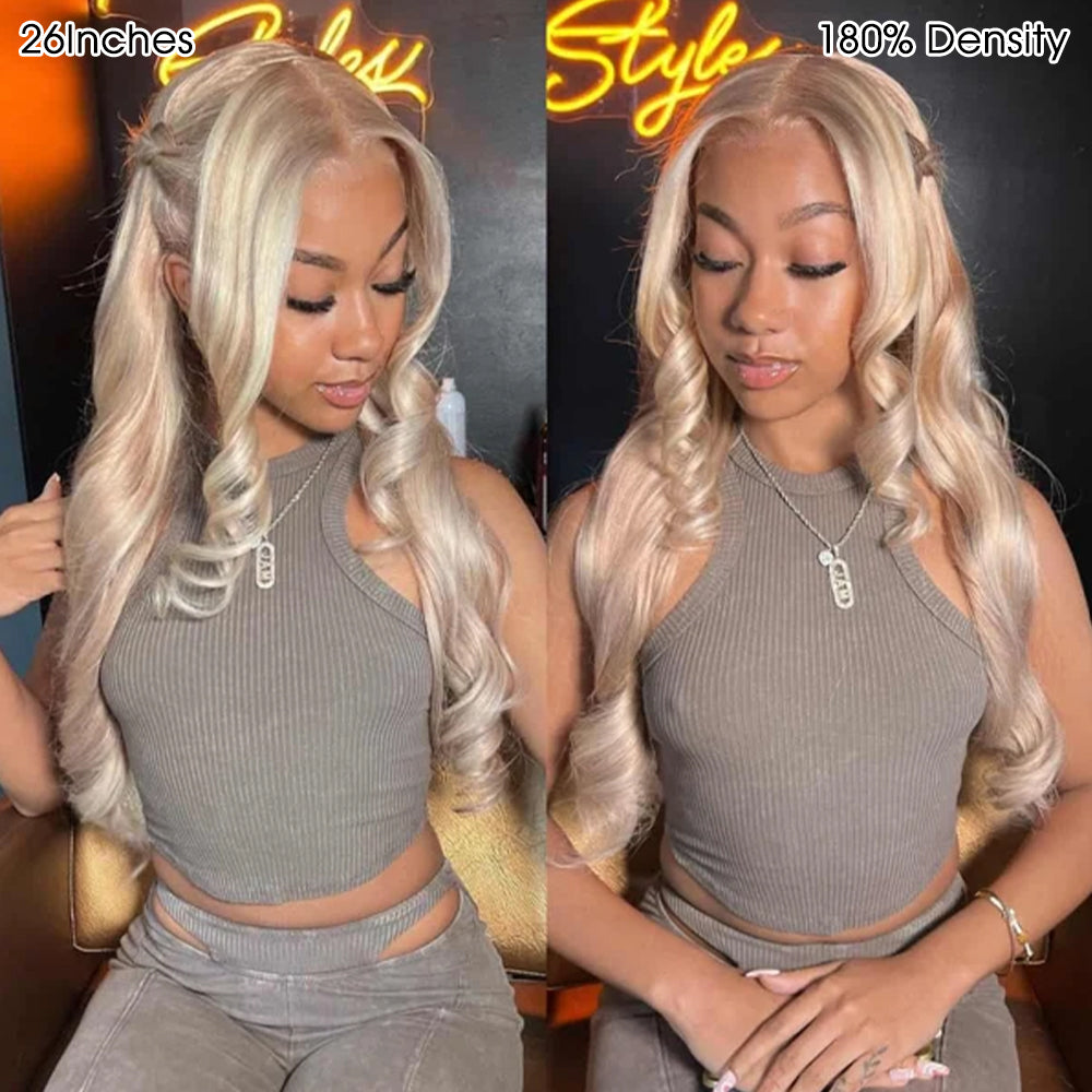 Curtain Bangs Barbie Blonde Hair With P18/613 Highlights Wig Body Wave Glueless HD Lace Human Hair Wigs