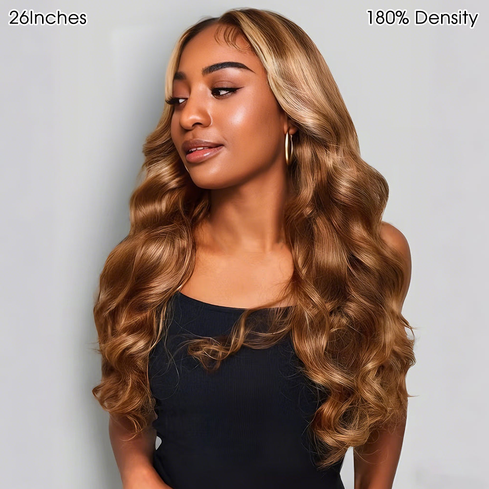 Flash Sale Glueless Highlight Brown With Honey Blonde Skunk Stripe Wig Pre-Cut 13X6 HD Lace & Bleached Knots 180% Density Pizazz Hair
