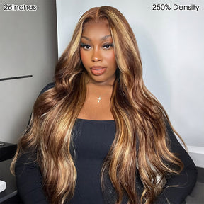 Flash Sale Glueless Highlight Brown With Honey Blonde Skunk Stripe Wig Pre-Cut 13X6 HD Lace & Bleached Knots 180% Density Pizazz Hair