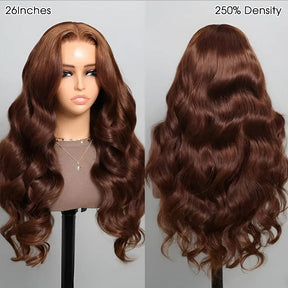 13x6 Glueless Chocolate Brown Layered Cut Face Framing Body Wave With Drawstring 100% Human Hair Wig