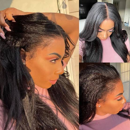 4C Edge Kinky Straight  360 HD Invisible Lace Frontal  Human Hair Wig With Super Natural Hairline