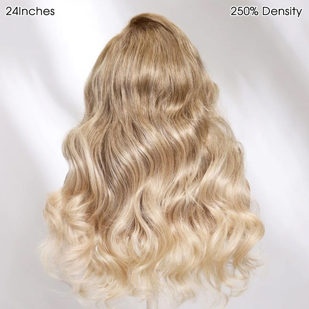 Curtain Bangs Barbie Blonde Hair With P18/613 Highlights Wig Body Wave Glueless HD Lace Human Hair Wigs