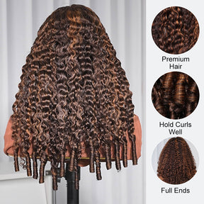 PIzazz Hair P4/30 Highlight Burmese Curly Glueless 13x6 Full Pull Go Lace Front Pre-Everything Human Hair Wig