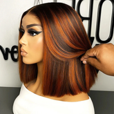 Premium Colored Short Bob Wig Pre Plucked 13x4 Lace Front Straight Hair Wig 220% Density