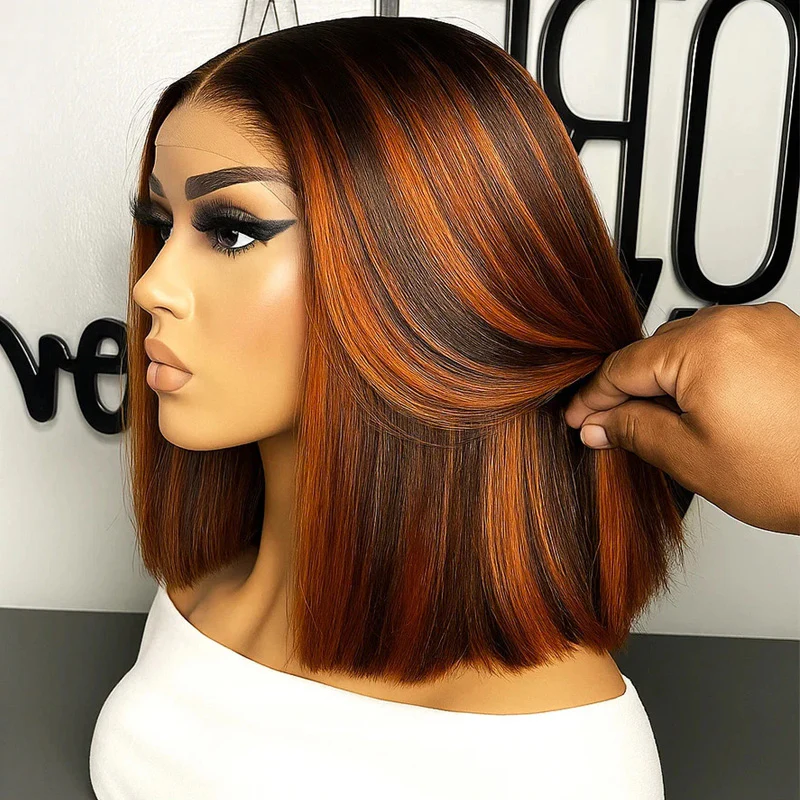 Premium Colored Short Bob Wig Pre Plucked 13x4 Lace Front Straight Hair Wig 220% Density