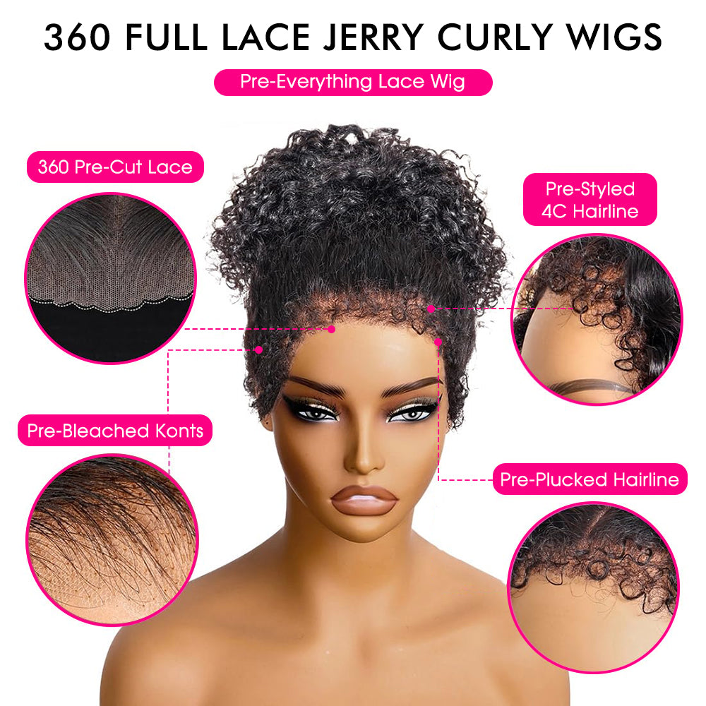 Pizazz Hair 4C Kinky Edges  360 HD Lace Front Wigs Jerry  Curly Wig With Realistic Hairline