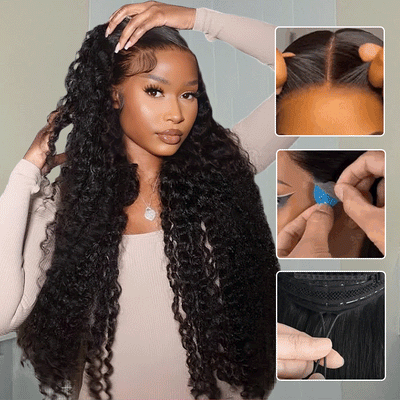 Pizazz Pull & Go Glueless Wig Deep Wave Ready To Go 13×6 HD Lace Human Hair Wig Put It On & Go