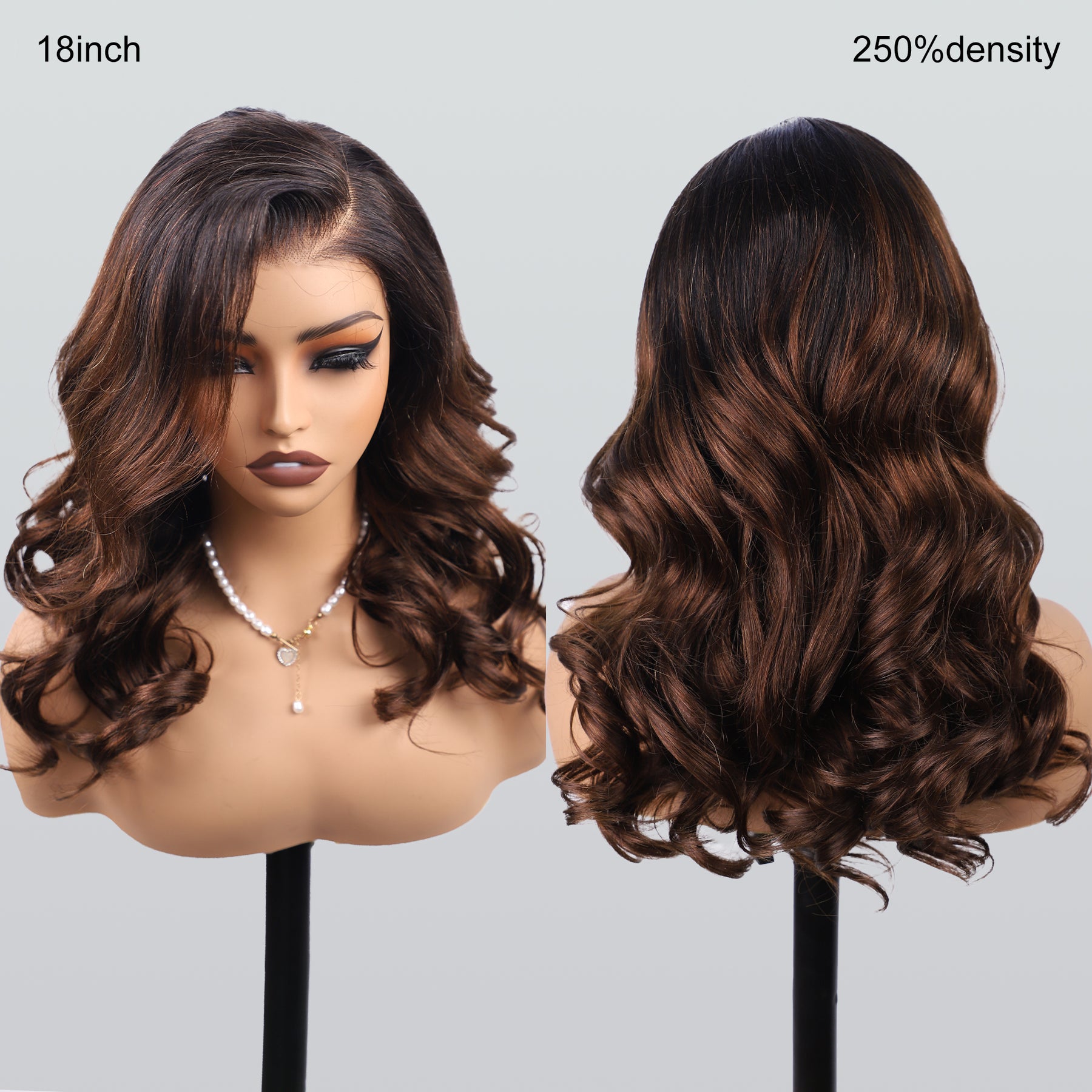 Pizazz 8X5 Glueless Chestnut Brown Ombre T1b/4 Lace Front  Wig Human Hair Pre Plucked Pre Bleached 250 Density Lace Front Wigs (18Inch)